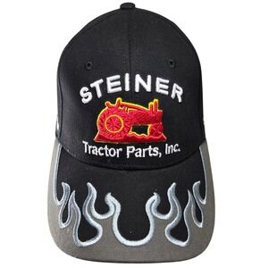 Steiner Tractor Parts Advertisement Hat Cap Strapback‎ Black Flames OSFM